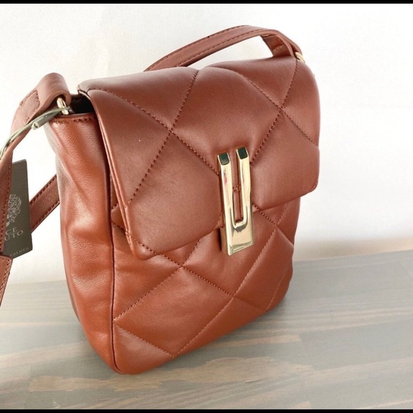 🤎 NWT VINCE COMUTO QUILTED BROWN LEATHER CROSSBODY BAG! - Picture 2 of 6